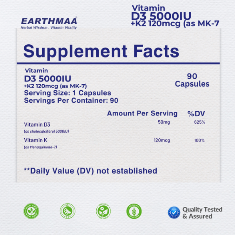 Vitamin D3 5000 IU + K2 120mcg (as MK-7)