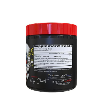 Insane Labz Psychotic, High Stimulant Pre Workout Powder, Extreme Lasting Energy, Focus and Endurance with Beta Alanine, Creatine Monohydrate DMAE
