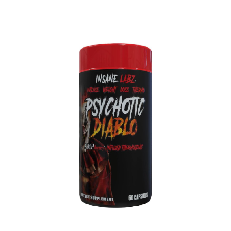 Insane Labz Psychotic Diablo Thermogenic Fat Burner for Men and Women with Grains of Paradise Theobromine Dandelion Root Extract Fueled by AMPiberry, Appetite Suppressant - 60 Servings