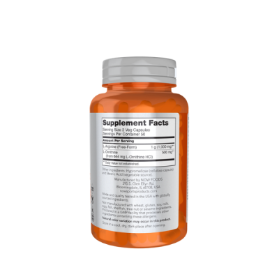Arginine & Ornithine 500 mg / 250 mg, 250Veg Capsules