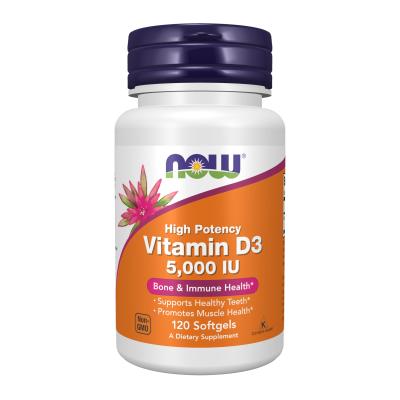 NOW Foods Supplements, Vitamin D-3 5,000 IU, High Potency, Structural Support, 120 Softgels