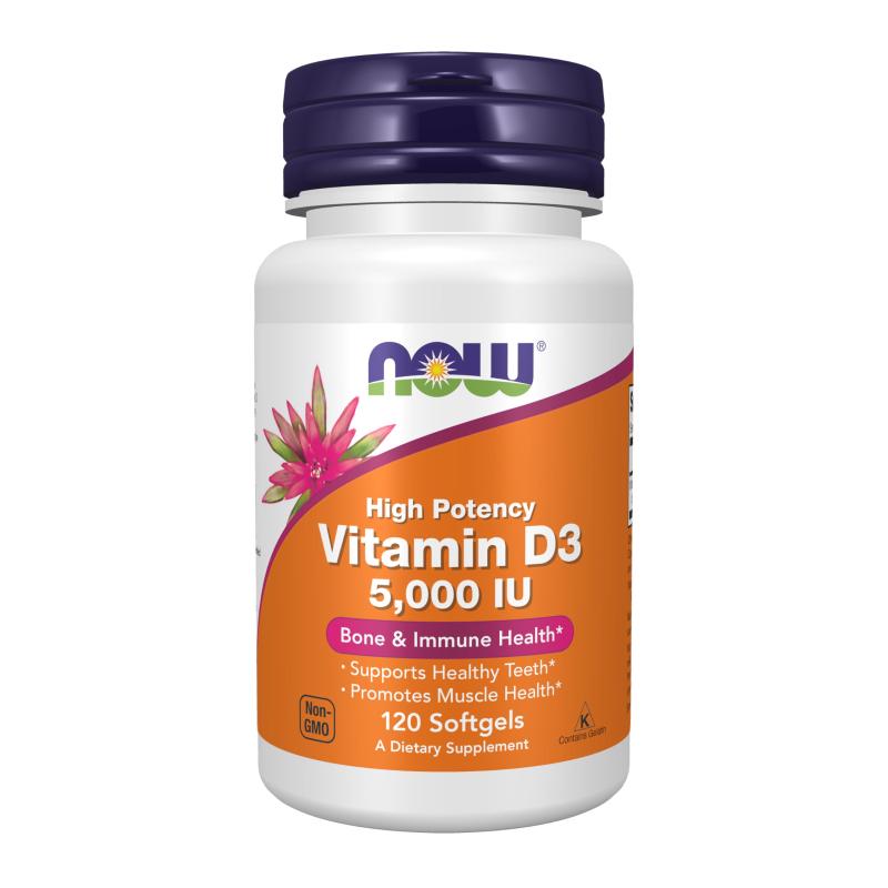 NOW Foods Supplements, Vitamin D-3 5,000 IU, High Potency, Structural Support, 120 Softgels