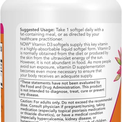 NOW Foods Supplements, Vitamin D-3 5,000 IU, High Potency, Structural Support, 120 Softgels