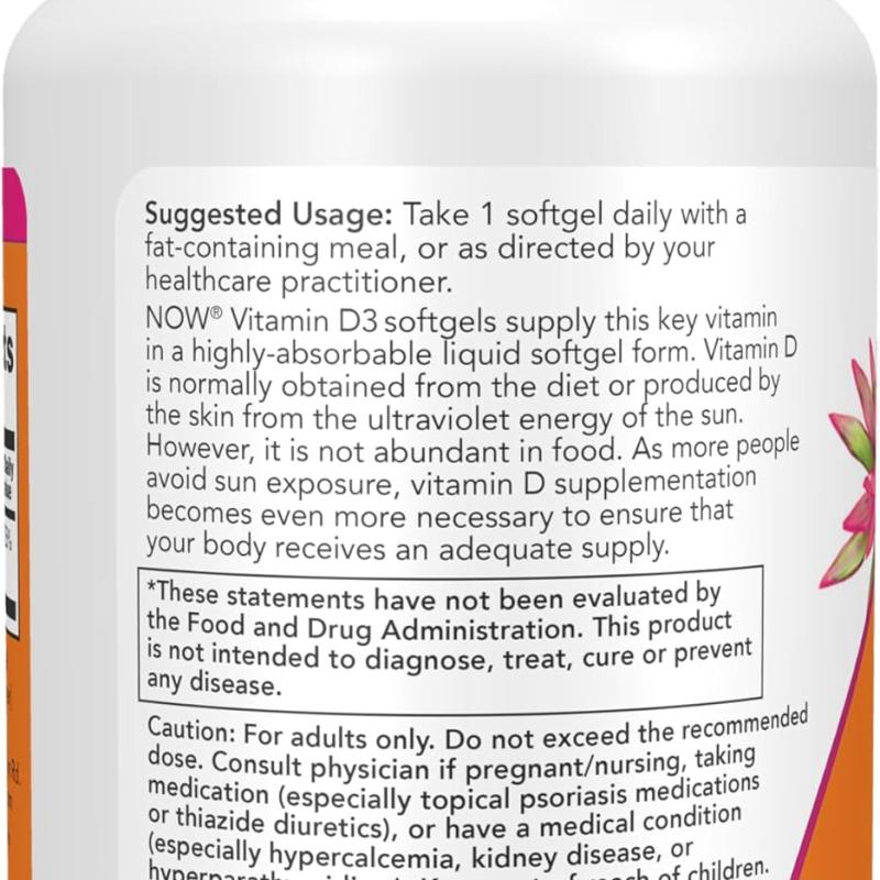 NOW Foods Supplements, Vitamin D-3 5,000 IU, High Potency, Structural Support, 120 Softgels
