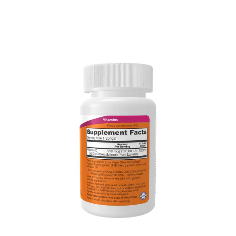 NOW Foods Supplements, Vitamin D-3 10,000 IU, Highest Potency, Structural Support*, 240 Softgels