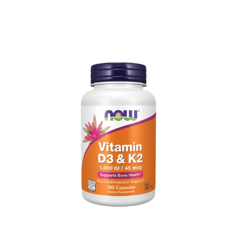 NOW Supplements, Vitamin D-3 & K-2, 1,000 IU/45 mcg,Plus Cardiovascular Support*, Supports Bone Health