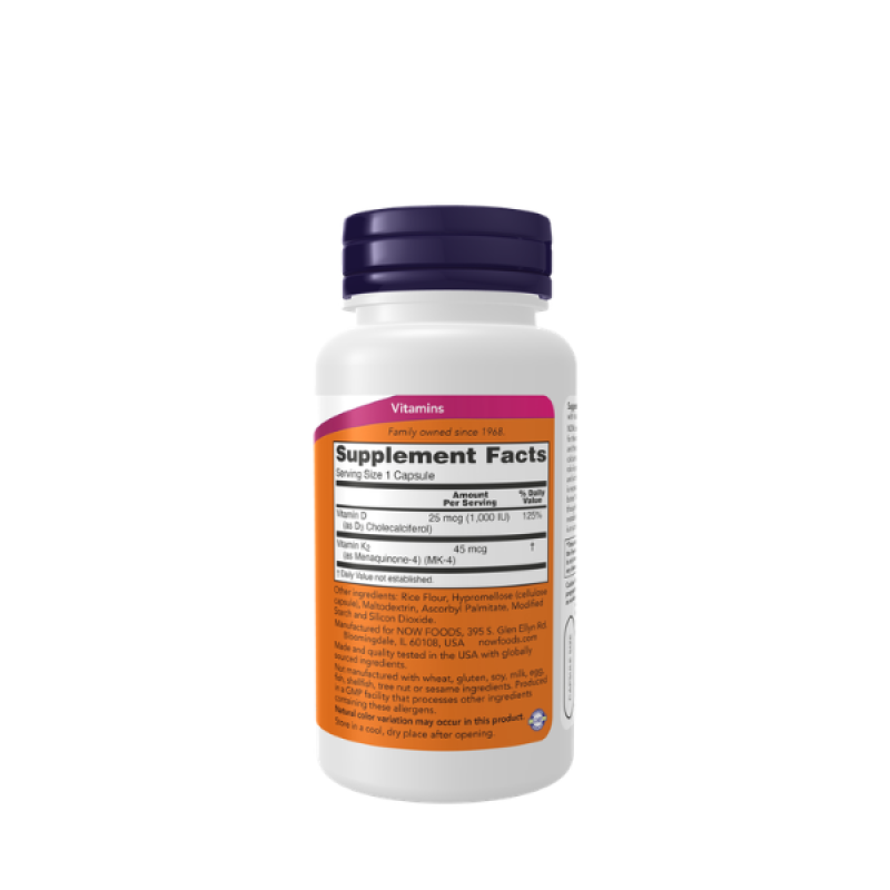 NOW Supplements, Vitamin D-3 & K-2, 1,000 IU/45 mcg,Plus Cardiovascular Support*, Supports Bone Health