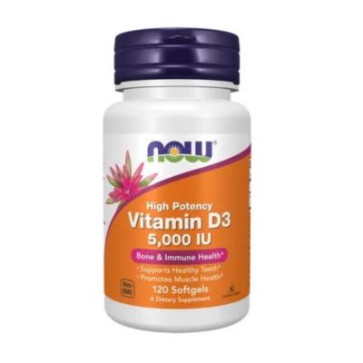 NOW Foods Supplements, Vitamin D-3 5,000 IU, High Potency, Structural Support, 120 Softgels