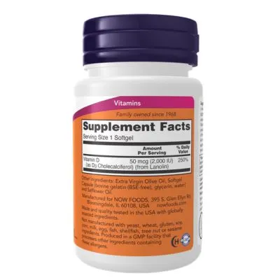 NOW Foods Supplements, Vitamin D-3 5,000 IU, High Potency, Structural Support, 120 Softgels