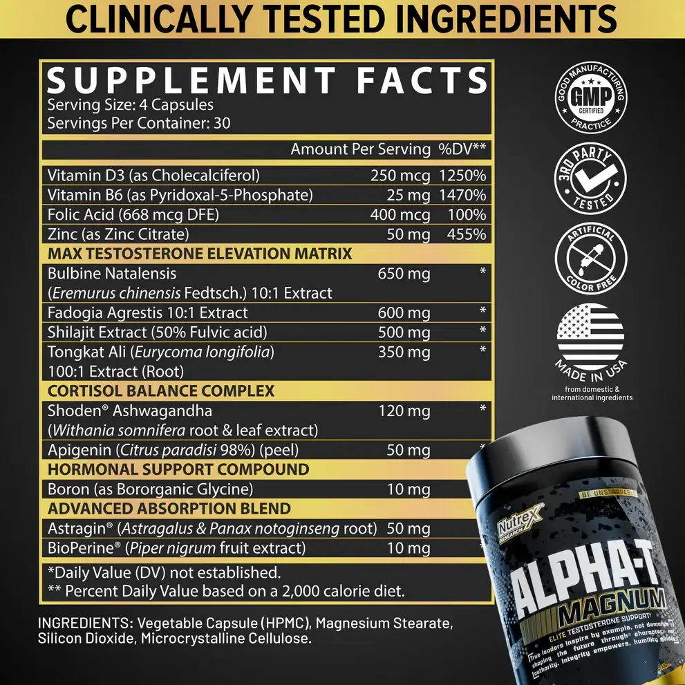 Nutrex Research Alpha-T Magnum Testosterone Support for Men | Muscle Builder for Strength, Growth & Hormone Balance Supplement