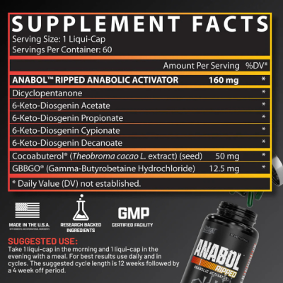 Nutrex Research Anabol Ripped Anabolic Muscle Builder and Shredding Supplement, (60 Count)