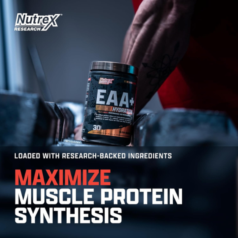 Nutrex Research EAA+ Hydration, EAAs + BCAAs Powder, Muscle Recovery, Strength, Muscle Building, Endurance, Blood Orange EAA (Essential Amino Acids) 30 Serving
