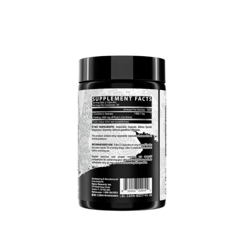 Nutrex Research L-Carnitine 1000, 60 Capsules | Fat Burning & Energy Production Support