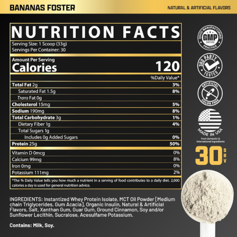 Nutrex Research IsoFit Whey Protein Powder Instantized 100% Whey Protein Isolate (30 Servings (Pack of 1), Bananas Foster)