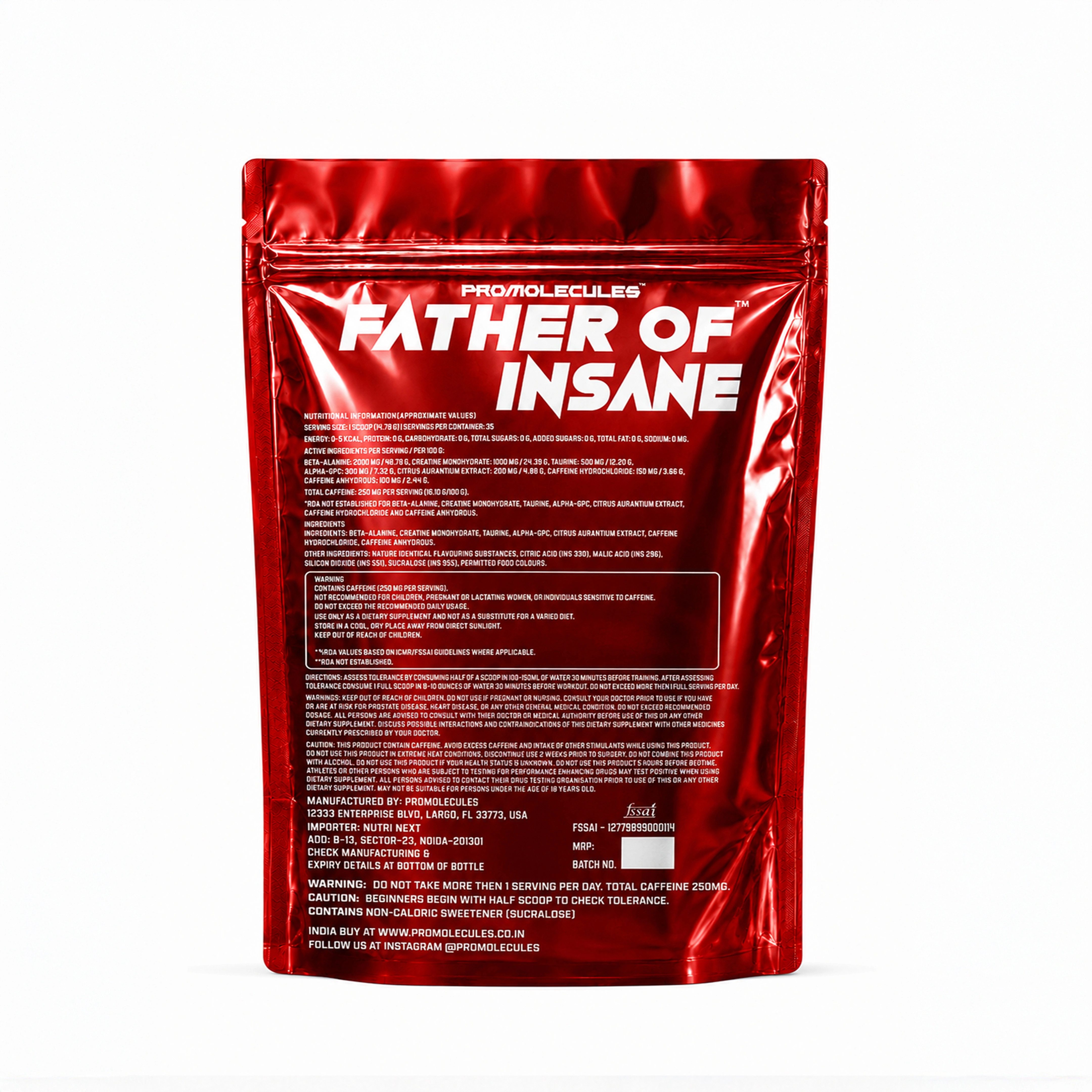 Father of Insane™ V.2 High Stim Pre-Workout - 30 Servings + 5 Extra Servings, Extreme Energy, Laser Focus and Serious Performance