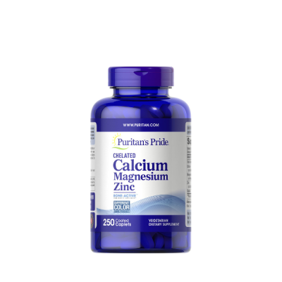 Puritan's Pride Premium Chelated Calcium Magnesium Zinc with Bone-Active™, Dietary Supplement for Bone Health and Immune Function Support, 250 Coated Caplets