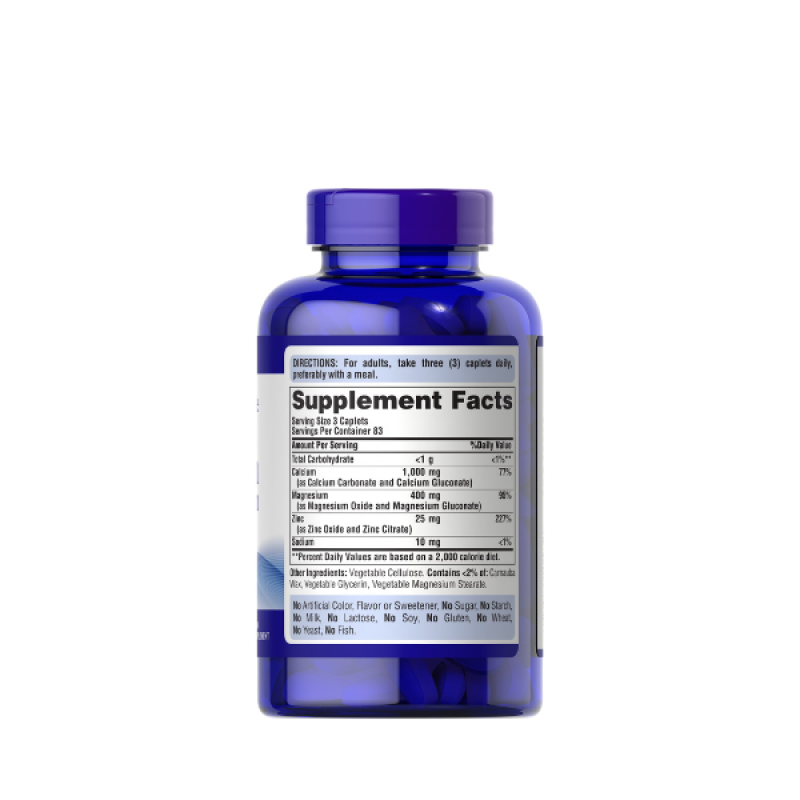 Puritan's Pride Premium Chelated Calcium Magnesium Zinc with Bone-Active™, Dietary Supplement for Bone Health and Immune Function Support, 250 Coated Caplets