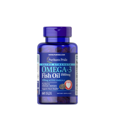 Puritans Pride Extra Strength Omega-3 Fish Oil 1500 Mg 450 Mg Active Omega-3 Softgels, 60 Count