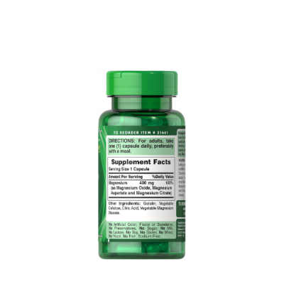 Puritan's Pride Triple Magnesium Complex with Magnesium Oxide, Aspartate, and Citrate 400mg, Dietary Supplement for Muscle, Heart, Nerve, and Bone Support,
