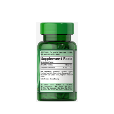 Puritan's Pride Zinc 25MG (Zinc Gluconate)| Immunity Booster & Skin Hair Health (100 Tablets)
