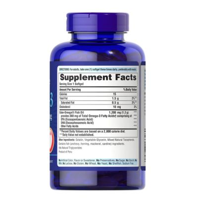 Puritans Pride Extra Strength Omega-3 Fish Oil Softgels - Heart Health, Brain Support, Joint Health and Healthy Cholesterol