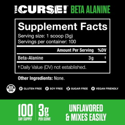 JNX SPORTS The Curse! Beta Alanine Powder - Unflavored, 100 Servings, 3g per Serving, GMP Compliant, Non-GMO, Made in The USA, Dietary Friendly